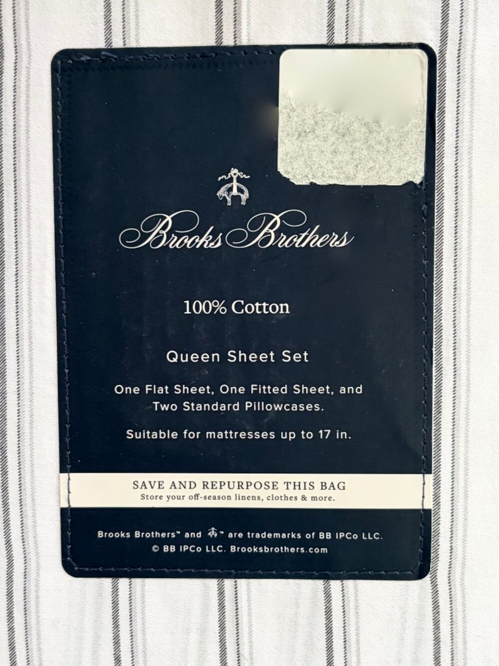 Brooks Brothers Queen Size Cotton Sheet Set  Striped  (fits up to 17" mattress)